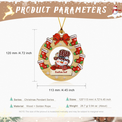 Navidad-Ornamentos Navideños de Madera Muñecos de Nieve y Calcetines 7 Nombres con Texto Personalizados-Jessemade ES