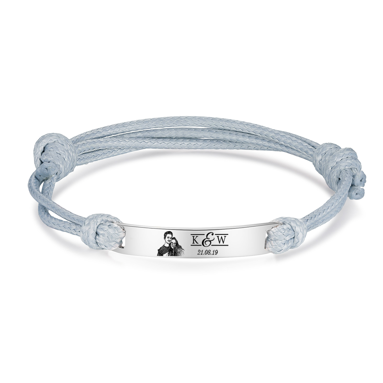 Pulseras de cuerda con placa personalizada con 2 letras, fecha y foto-Jessemade ES
