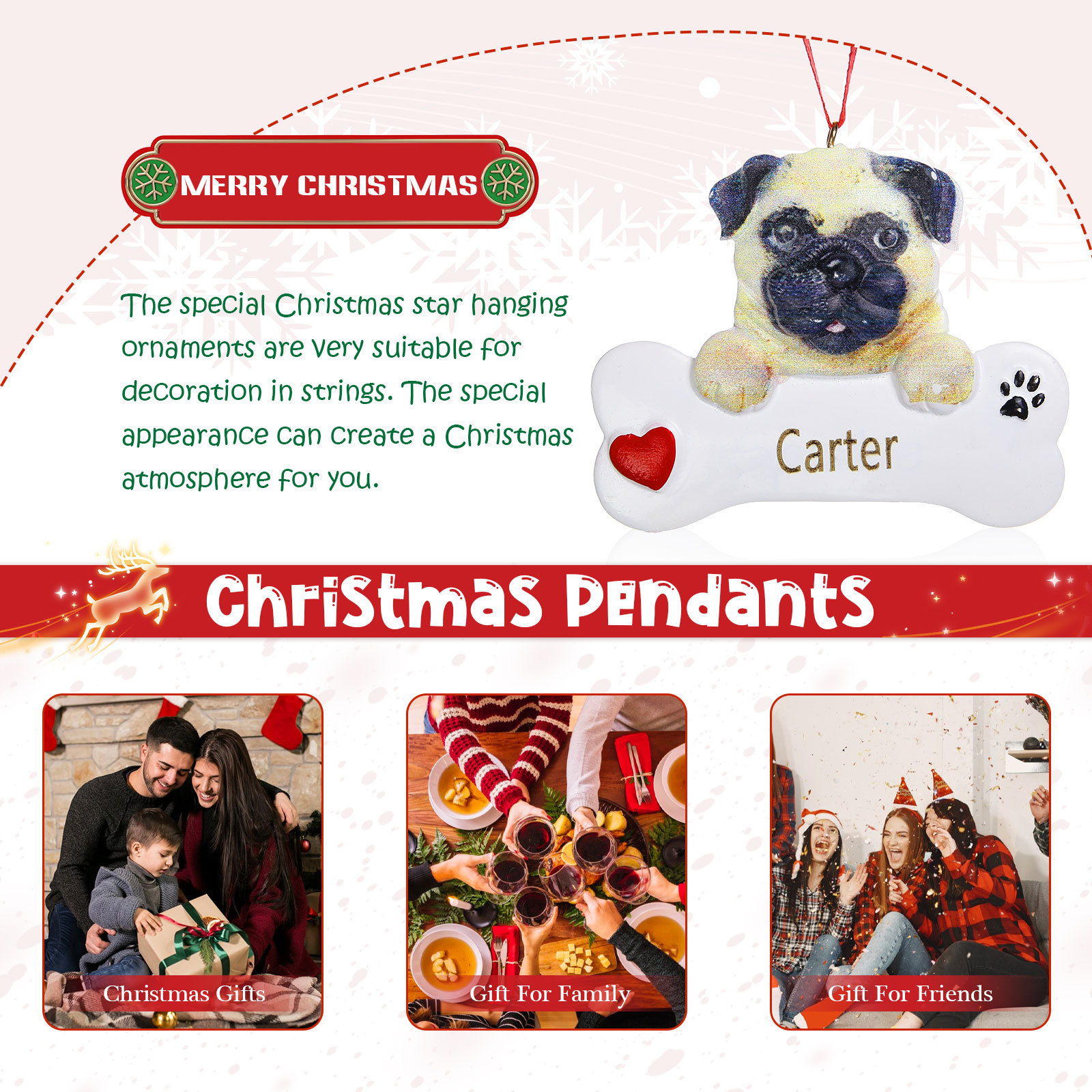 Navidad-Ornamento navideño de resina mascota perro Doguillo 1 nombre personalizado adorno del árbol