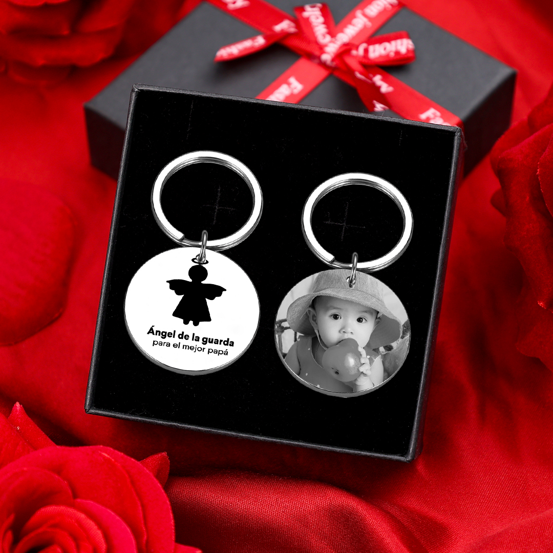 A mi hija-Llavero de placa "ángel de la guarda" 1 texto y 1 foto personalizados-Jessemade ES