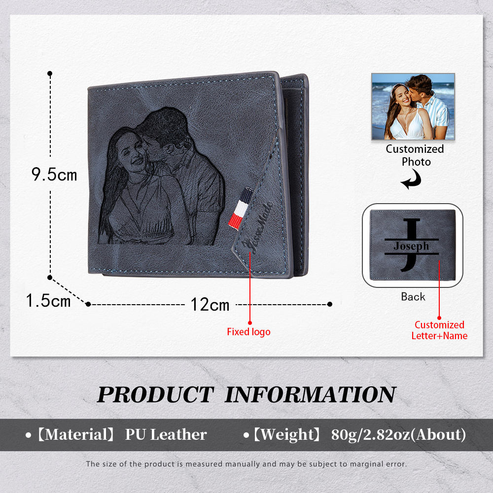 Cartera, billetera personalizada con 1 foto, 1 nombre y 1 letra monedero para hombre-Jessemade ES