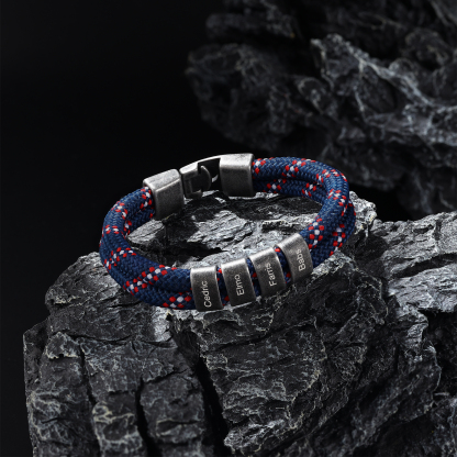 2-4 Nombres Personalizados Pulsera de Cuerda Azul Marino con Rojo y Blanco Aros de Acero Inoxidable-Jessemade ES
