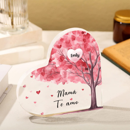 A mi mamá/abuela-Placa de acrílico "Árbol" en forma de corazón 1 nombre y 1 texto personalizados-Jessemade ES