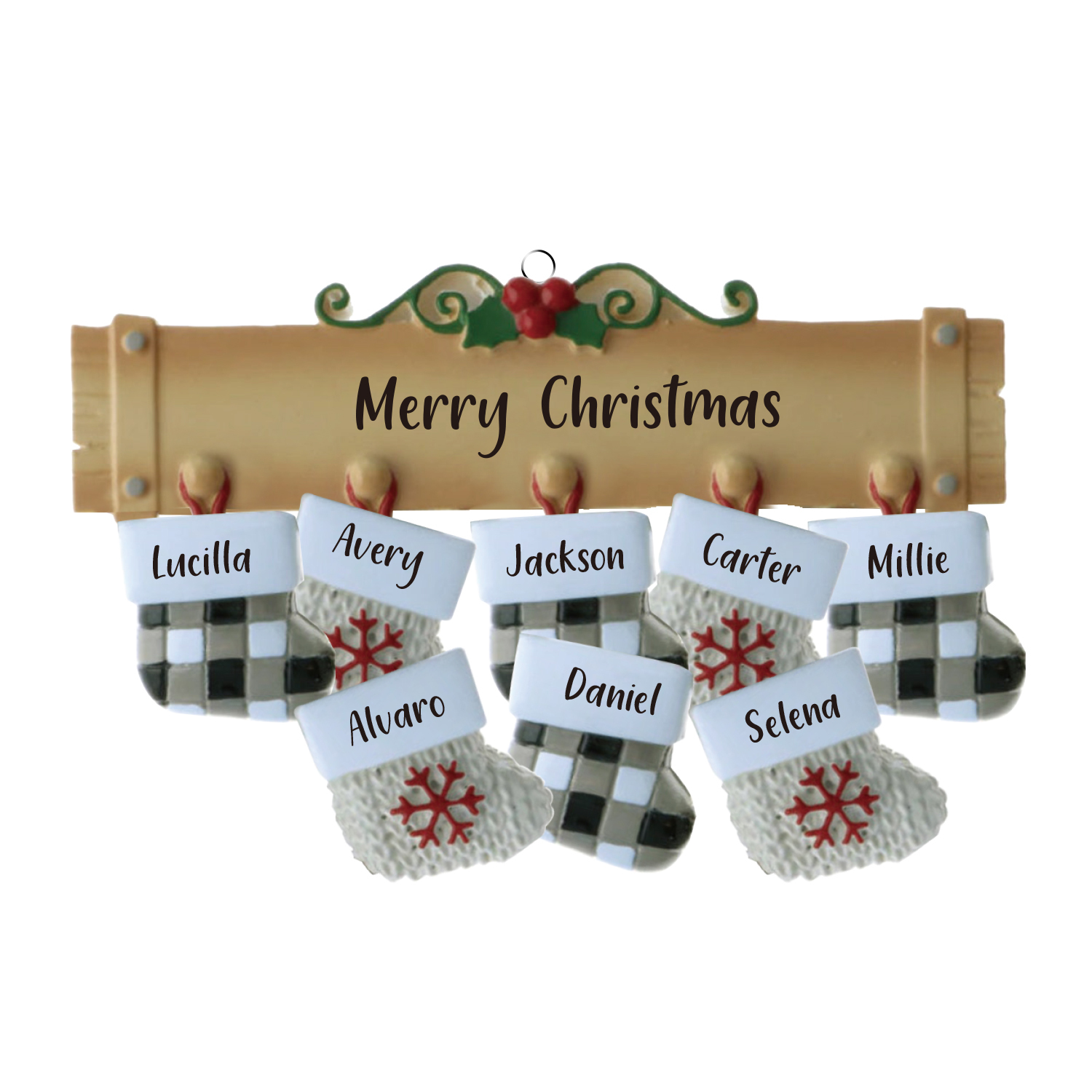 Navidad-Ornamento muñecos navideño de madera calcetines 8 nombres y 1 texto personalizados adorno del árbol-Jessemade ES