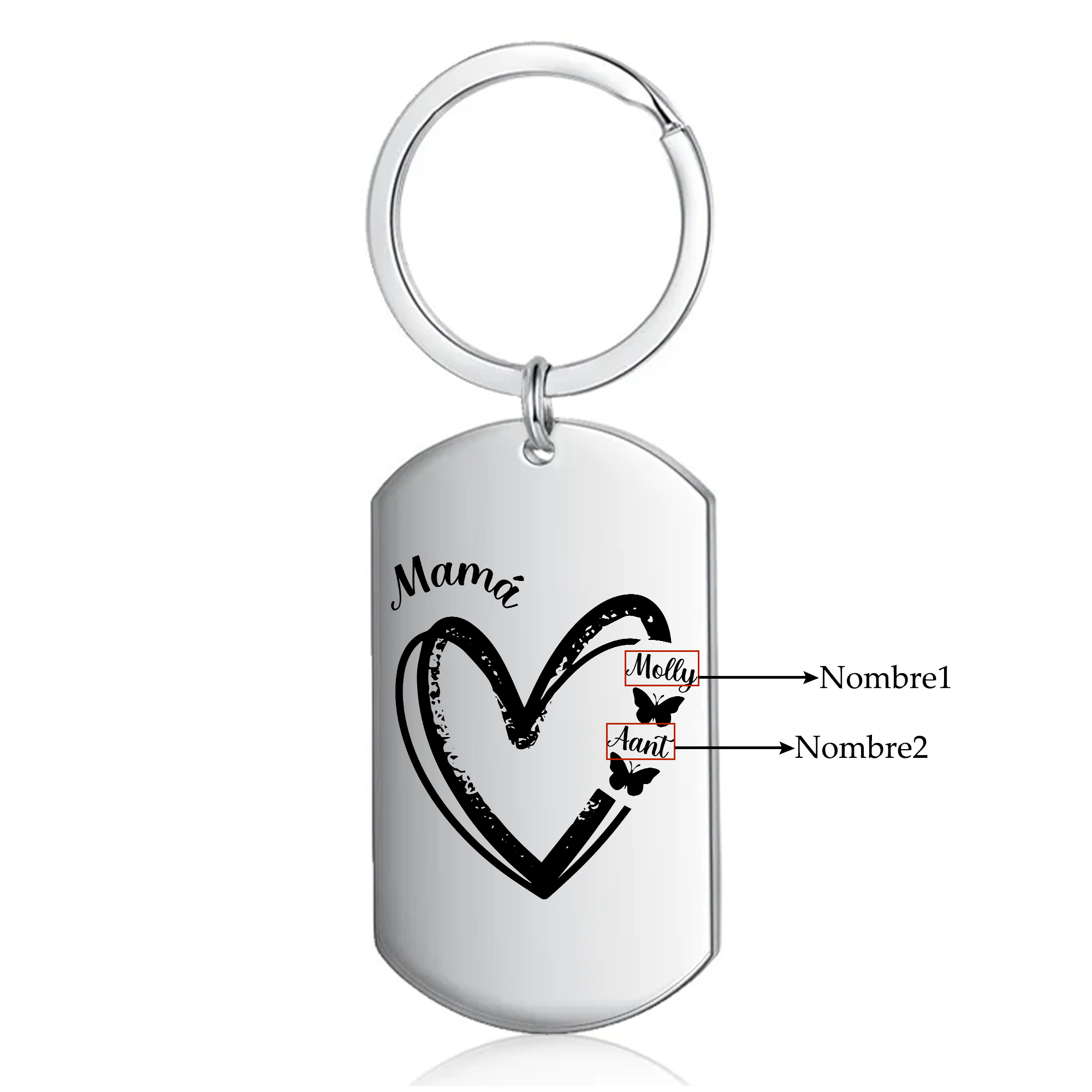 A mi mamá-Llavero 1-6 Nombres Personalizados CORAZÓN Y MARIPOSAS-Jessemade ES