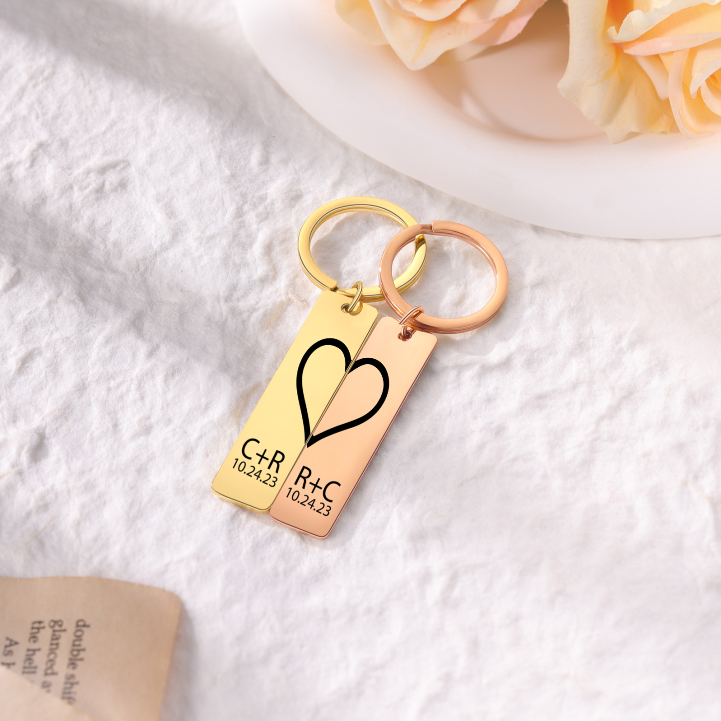 Llavero para pareja de corazón 2 letras personalizadas con fecha