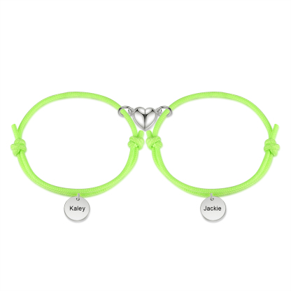 Pulseras de cuerda luminosa personalizadas para pareja con dije de corazón magnético grabado de dos nombres-Jessemade ES