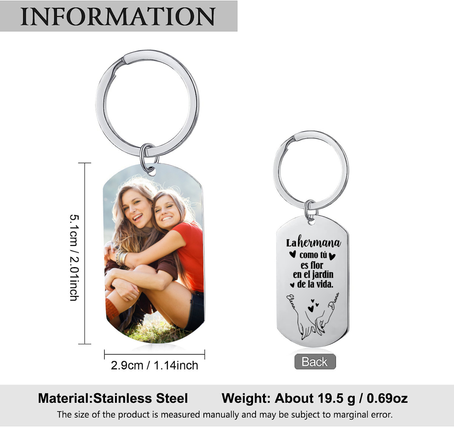 A mi hermana - Llavero con 2 nombres personalizados con foto-Jessemade ES