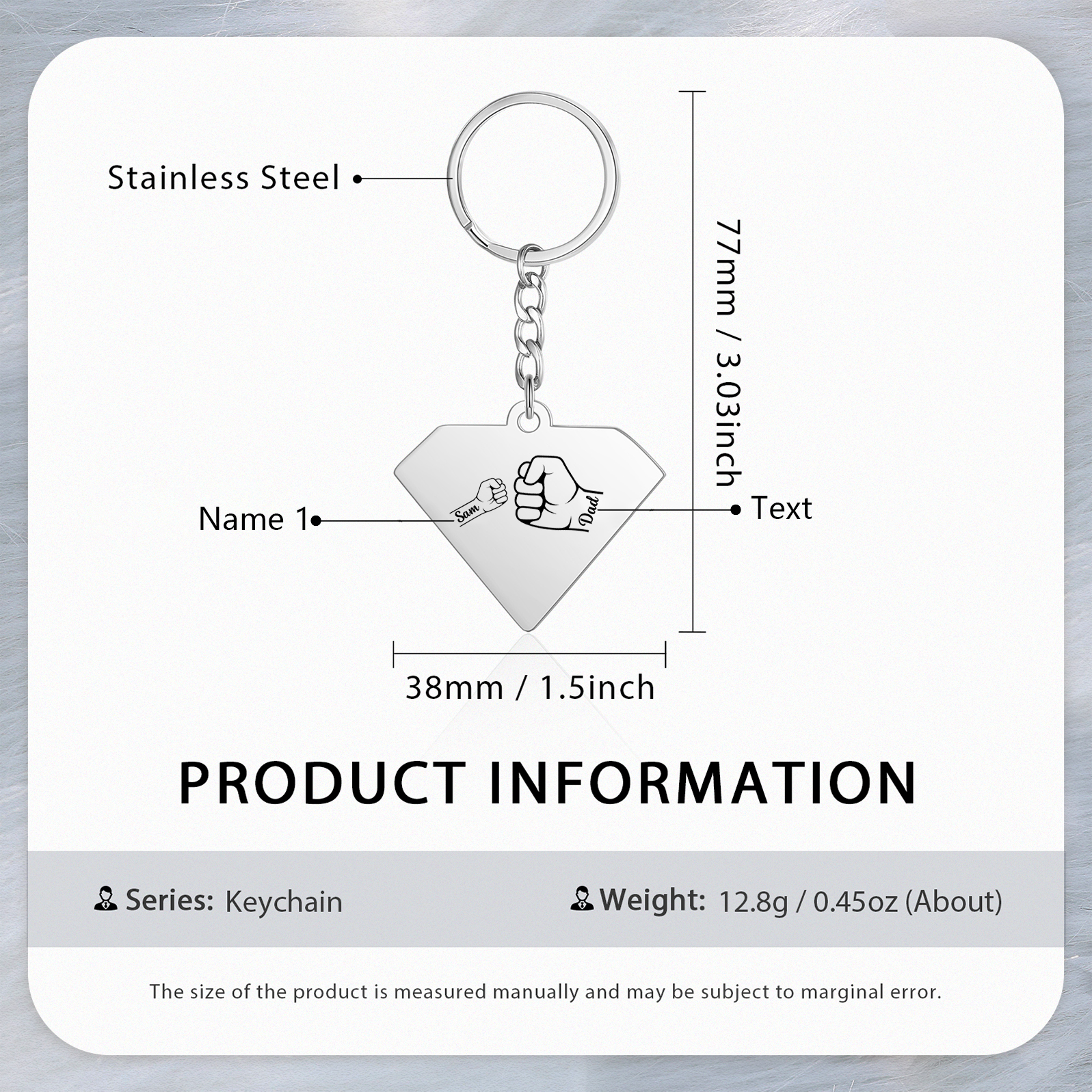 Llavero en forma de Superman puño con puño con 1 nombre personalizado con texto-Jessemade ES