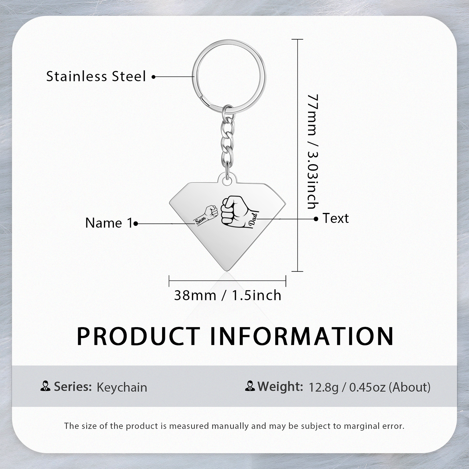 Llavero en forma de Superman puño con puño con 1 nombre personalizado con texto-Jessemade ES