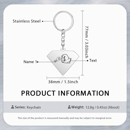 Llavero en forma de Superman puño con puño con 1 nombre personalizado con texto-Jessemade ES