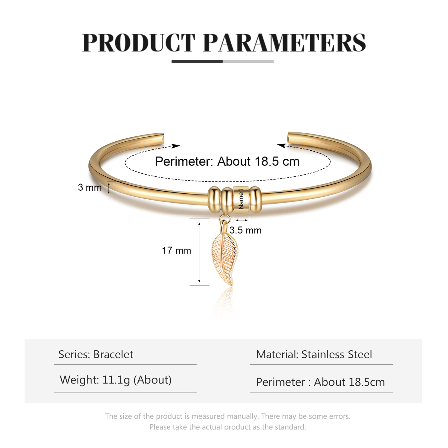 Pulsera para mujer con dije de hoja 1 nombre personalizado