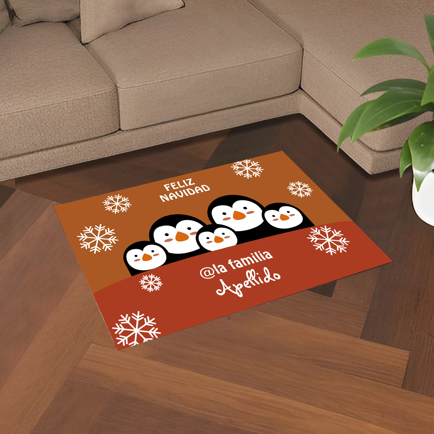 Navidad-felpudo/alfombra de entrada familia de pingüinos personalizado con apellido-Jessemade ES
