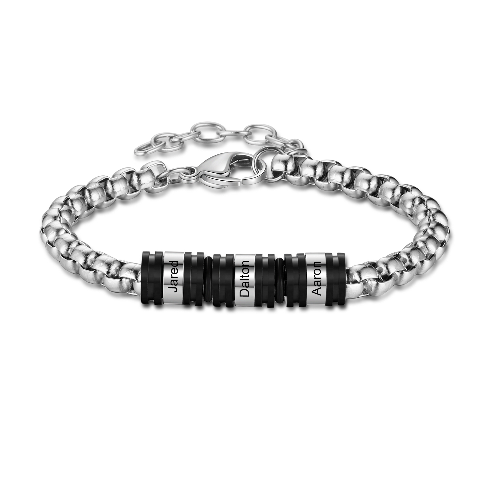 Pulsera negra personalizada con 2-5 nombres para hombre