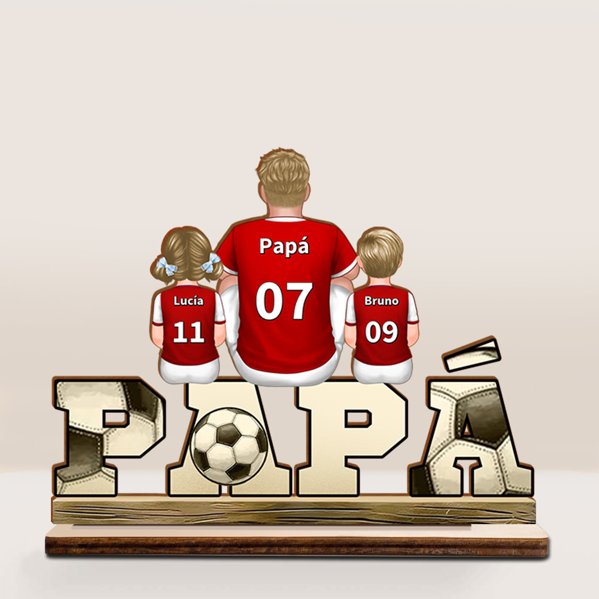 Decoración Papá fútbol con hijos personalizada