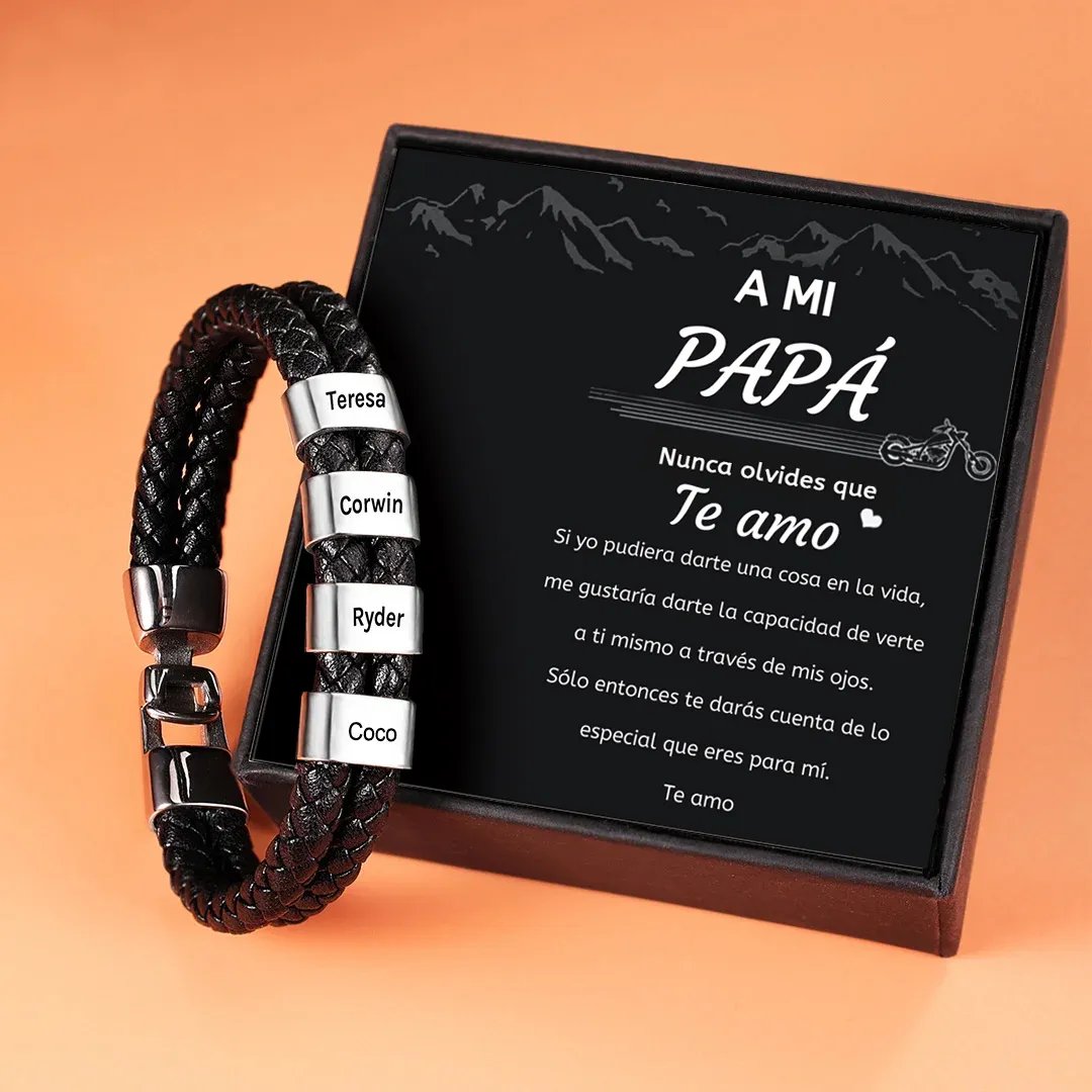 A MI PAPÁ-Pulsera de cuero trenzado 1-7 aros con 1-7 nombres personalizados pulsera de hombre 
