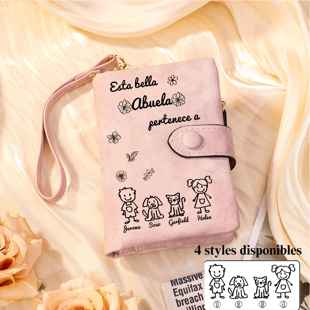 A mi abuela-Cartera, billetera con dibujos seleccionados 4 nombres personalizados monedero clásico para mujer | Jessemade