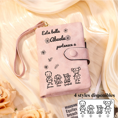 A mi abuela-Cartera, billetera con dibujos seleccionados 4 nombres personalizados monedero clásico para mujer | Jessemade