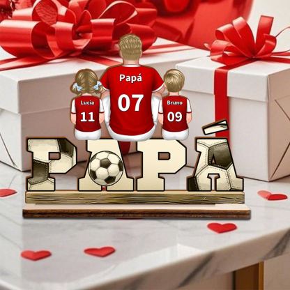 Decoración Papá fútbol con hijos personalizada, 2 a 5 nombres