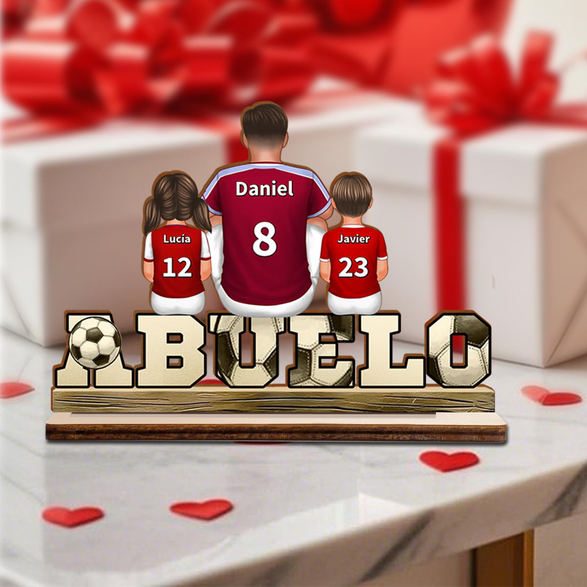 Para mi abuelo - Decoración de madera personalizada con diseño de fútbol y camisetas – Regalo único y emotivo