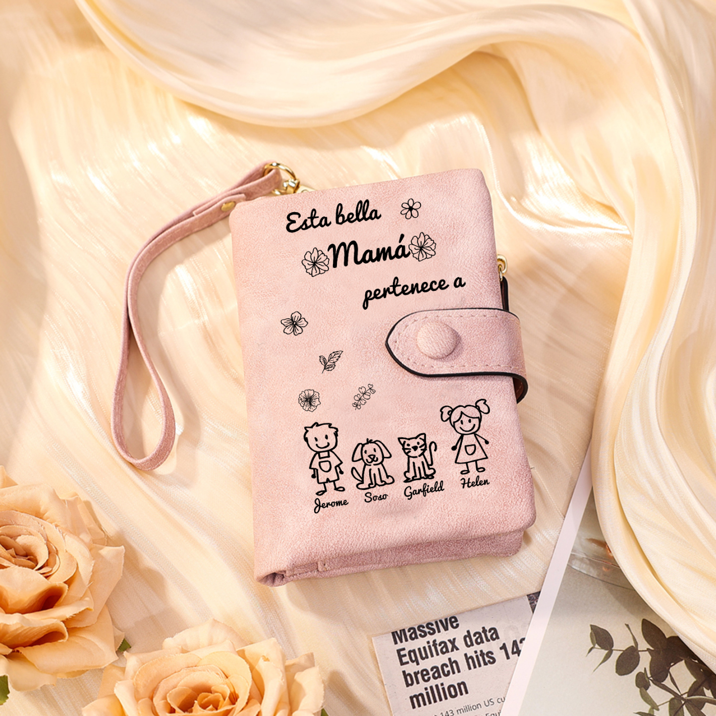 A mi mamá-Cartera, billetera con dibujos seleccionados 2 nombres personalizados monedero clásico para mujer | Jessemade