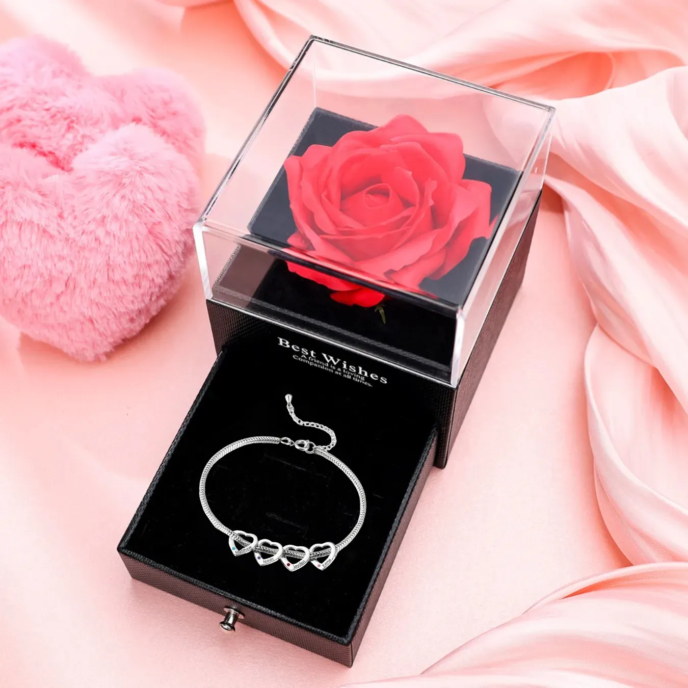 Pulsera de tobillo con colgante de corazón 1-5 nombres y piedras de nacimiento tobillera personalizada para mujer | Jessemade