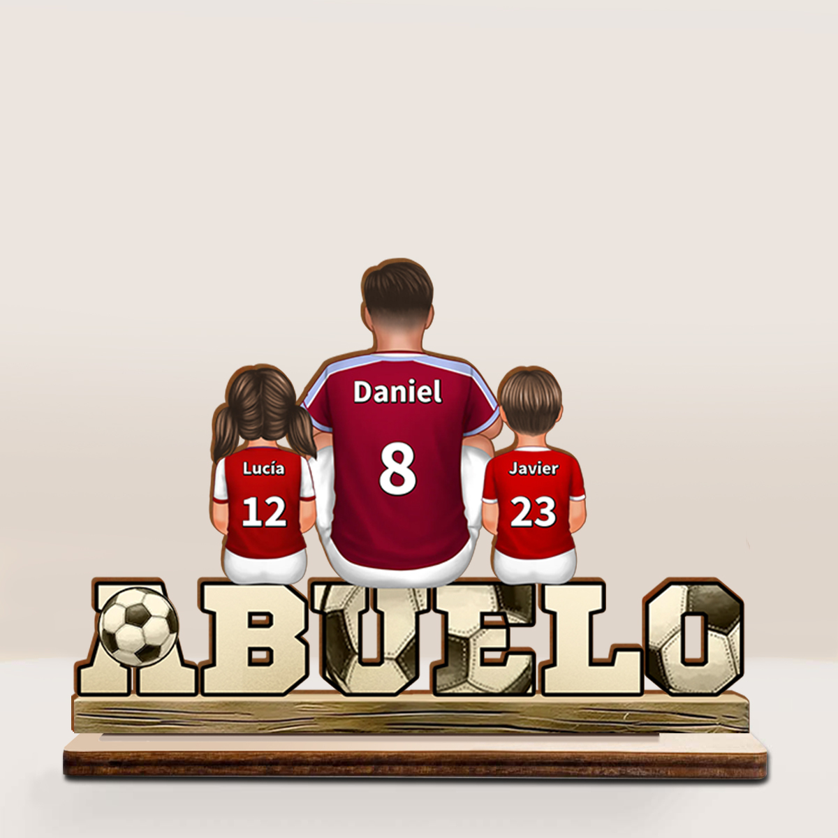 Para mi abuelo - Decoración de madera personalizada con diseño de fútbol y camisetas – Regalo único y emotivo