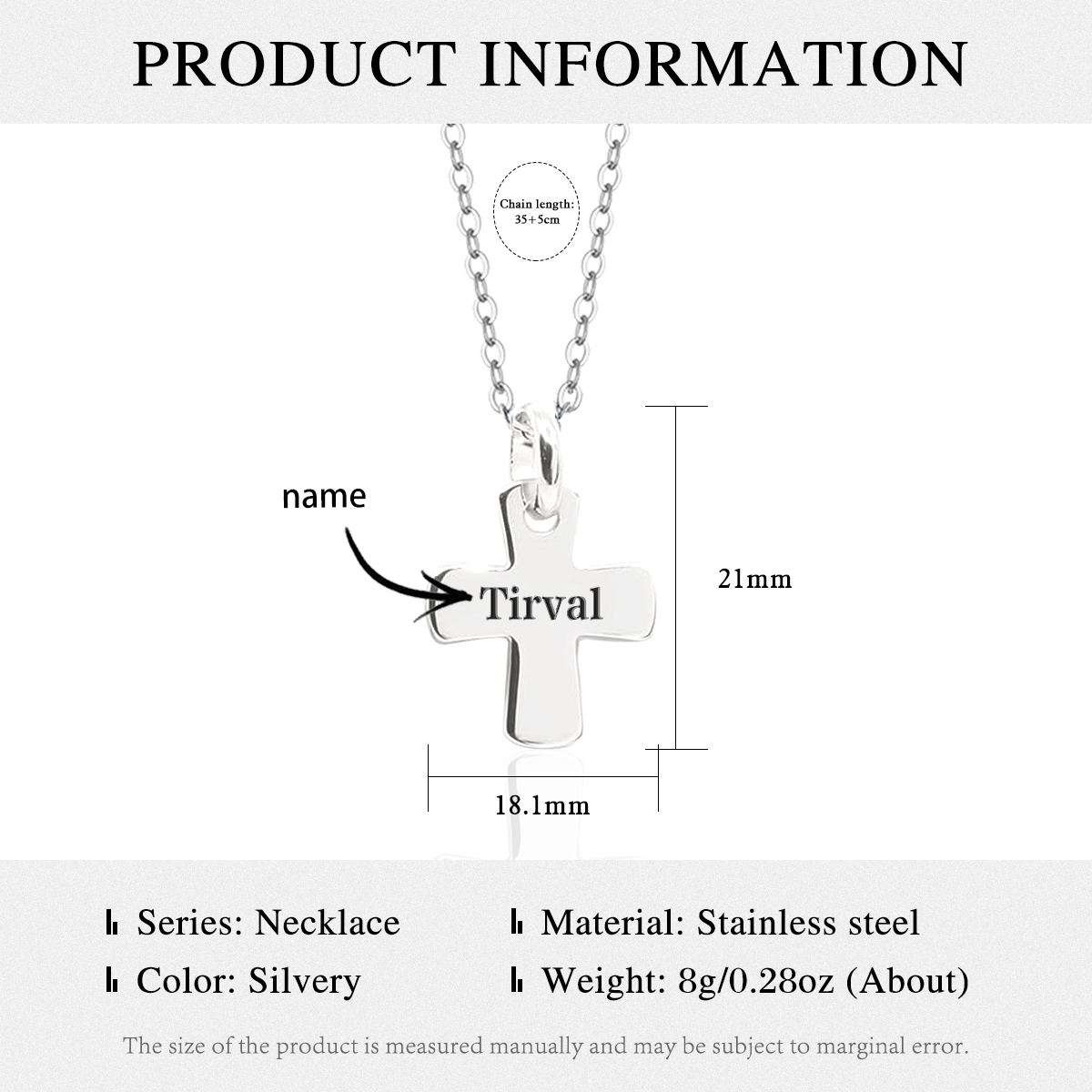 Collar en forma de cruz para niño con un nombre personalizado