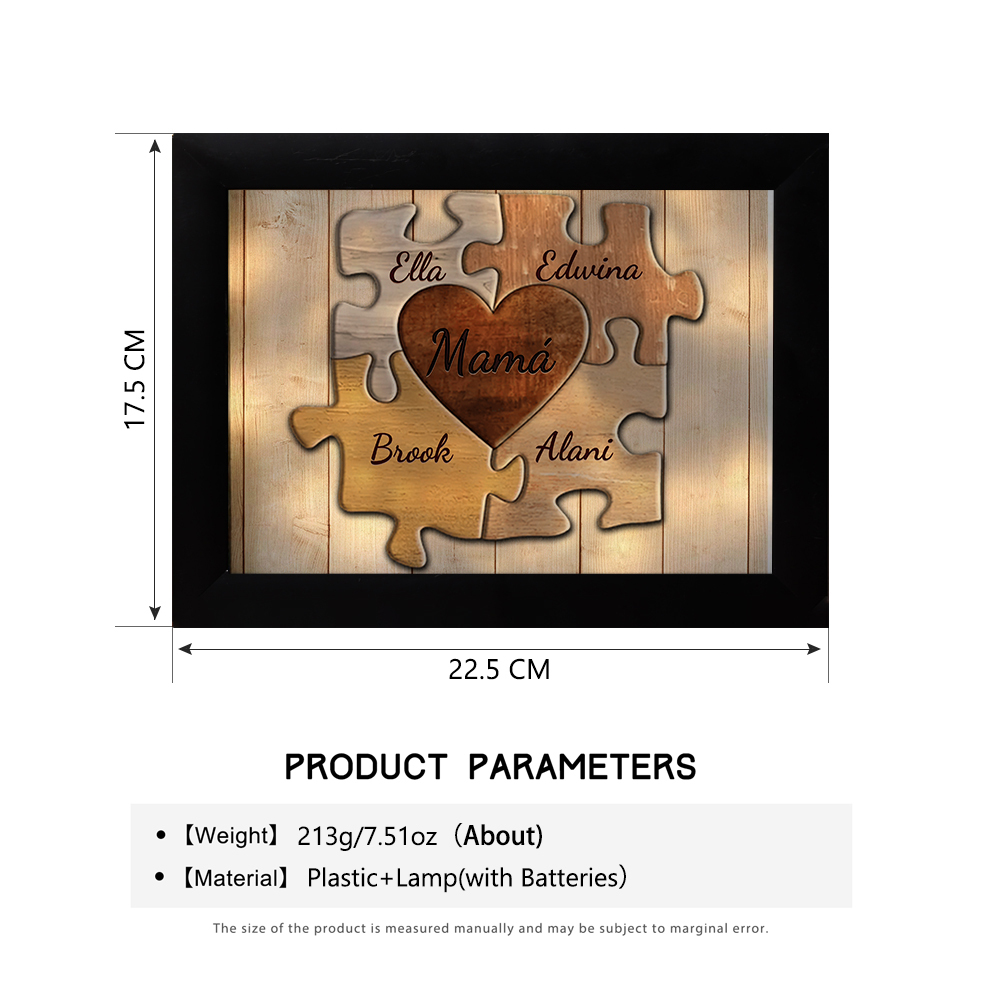 A mi abuela-Marco de 3-9 nombres personalizados rompecabezas de plástico con lámpara-Jessemade ES
