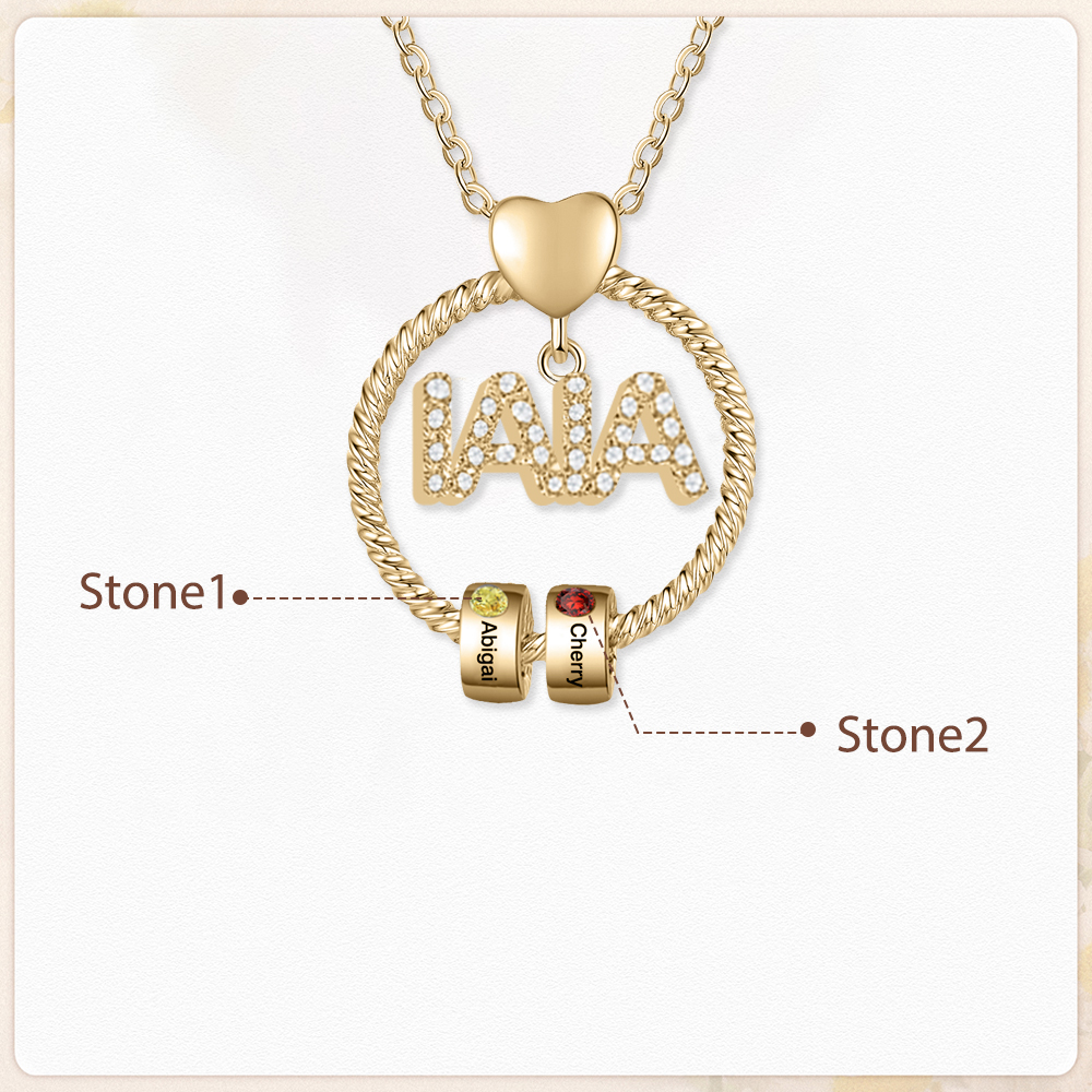Collar a abuela con colgante de "IAIA" con 2 nombres y 2 piedras de nacimiento personalizados | Jessemade-Jessemade ES
