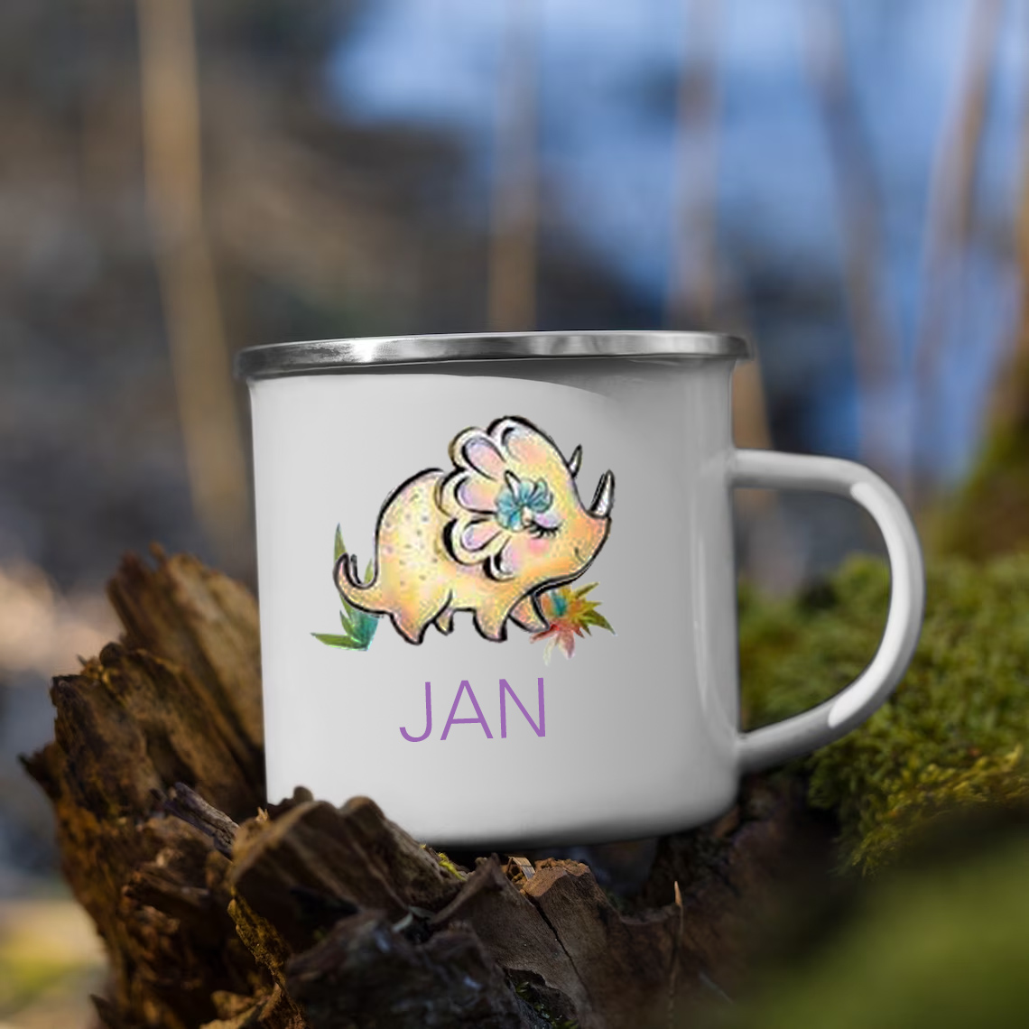 Taza con dinosaurios para niños con 1 nombre personalizado-Jessemade ES