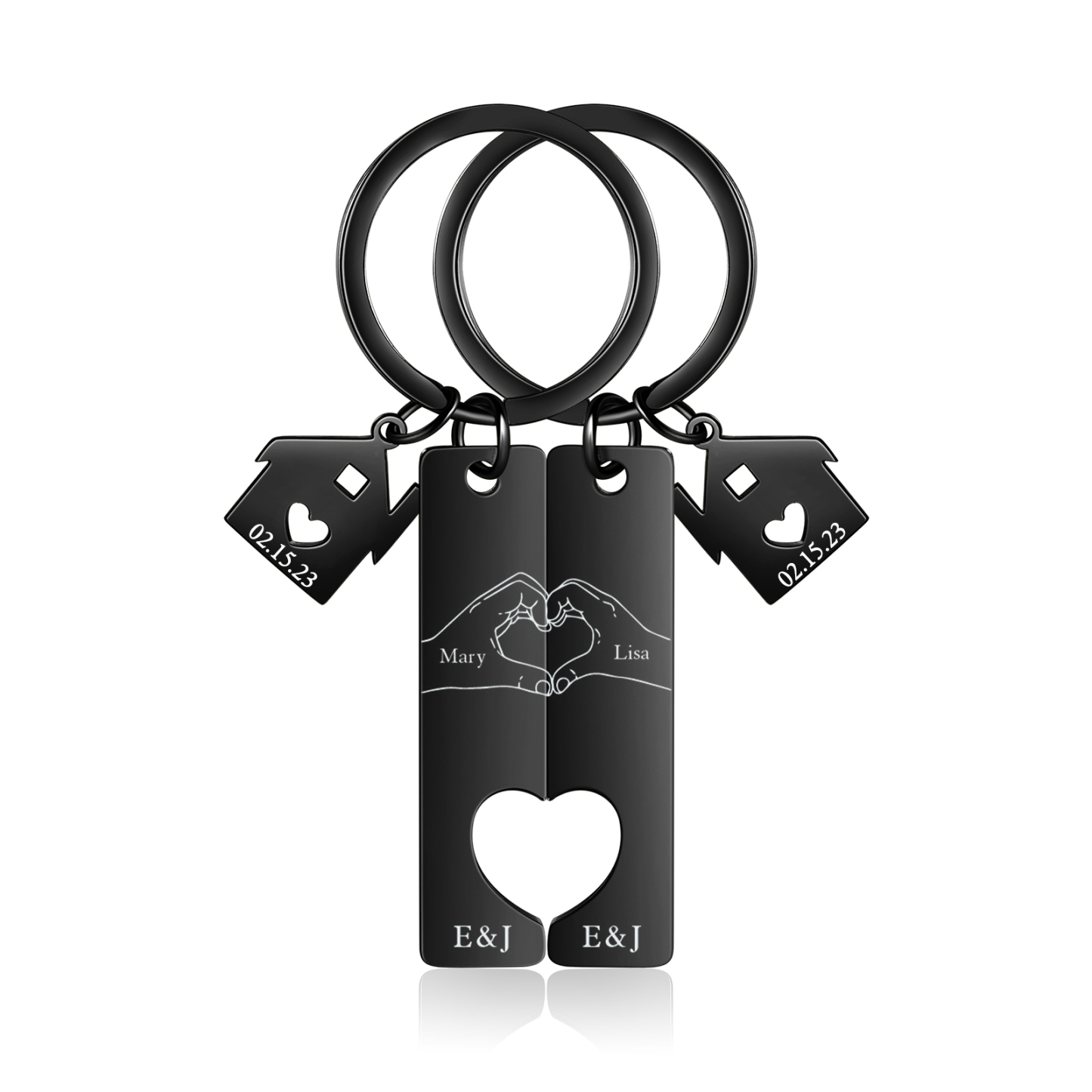 Llavero para pareja posando corazón con manos 2 nombres, 2 letras personalizados con fecha dije de casa-Jessemade ES