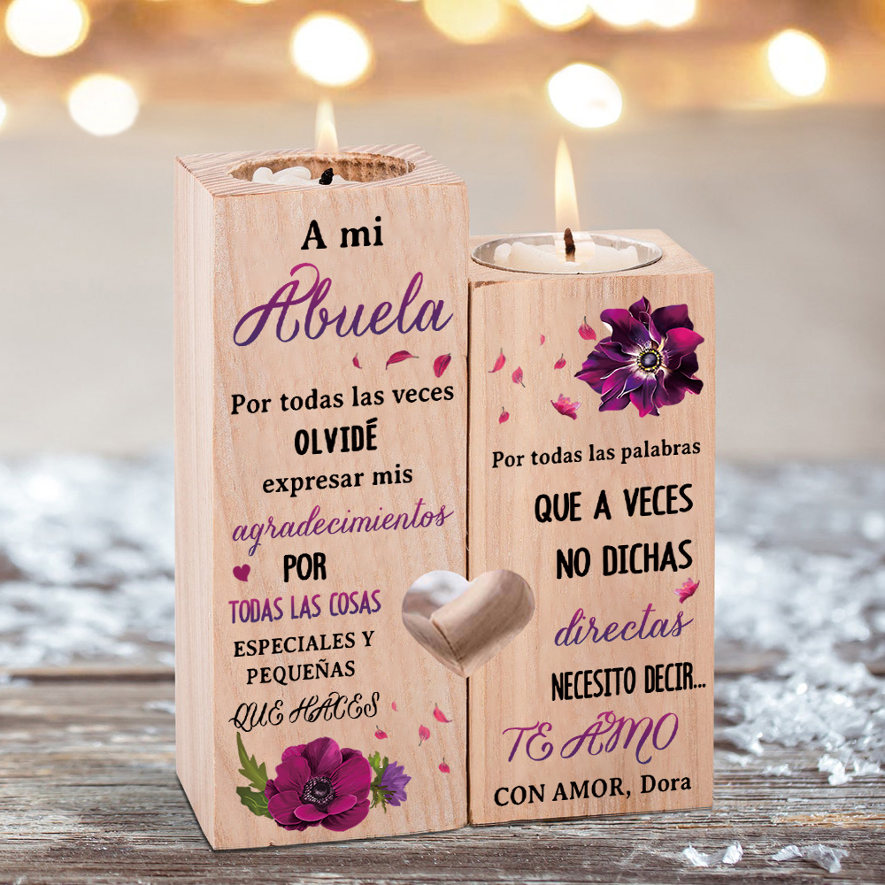 A mi abuela - Candelero de madera sin vela Flores 1 nombres personalizado