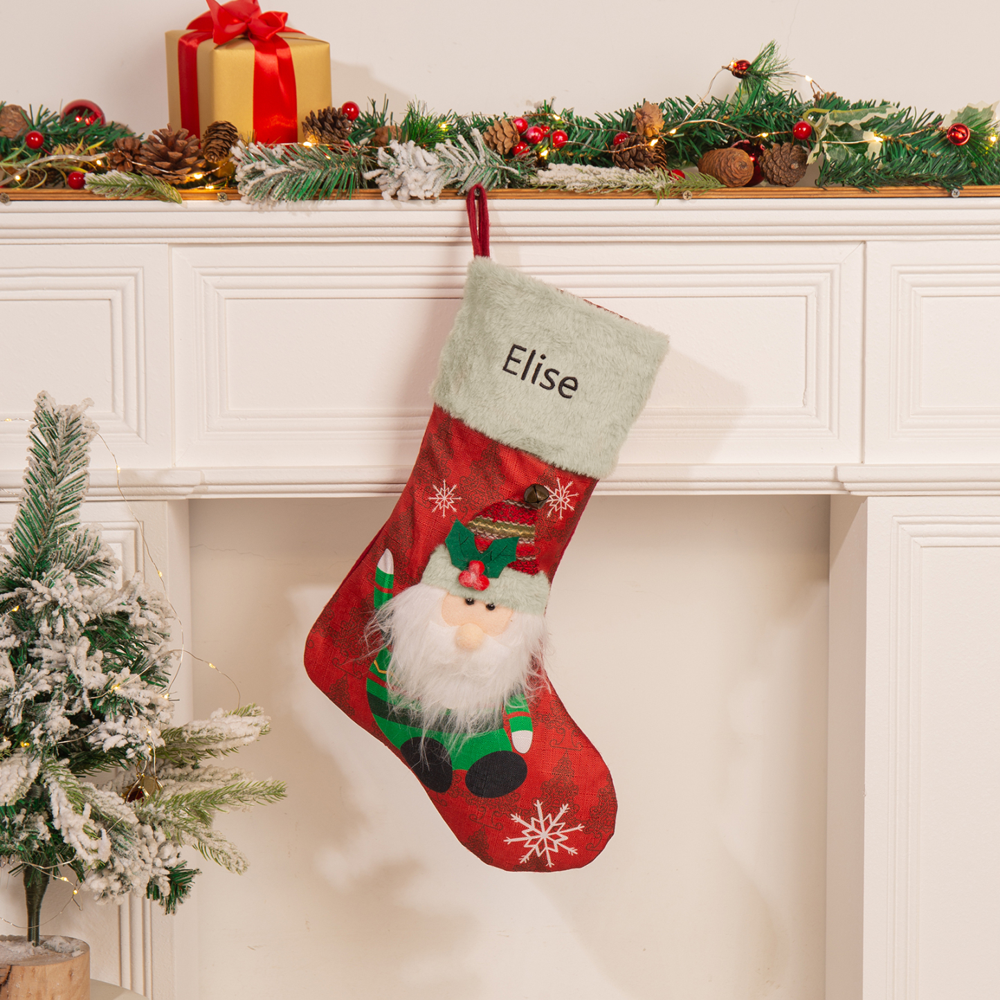 Adornos de medias navideñas con muñeco Bolsa de regalo 1 Nombre personalizado-Jessemade ES