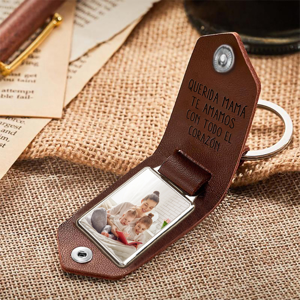 A mi mamá - Llavero 1-5 nombres y 1 foto personalizados de cuero mano y manitos-Jessemade ES
