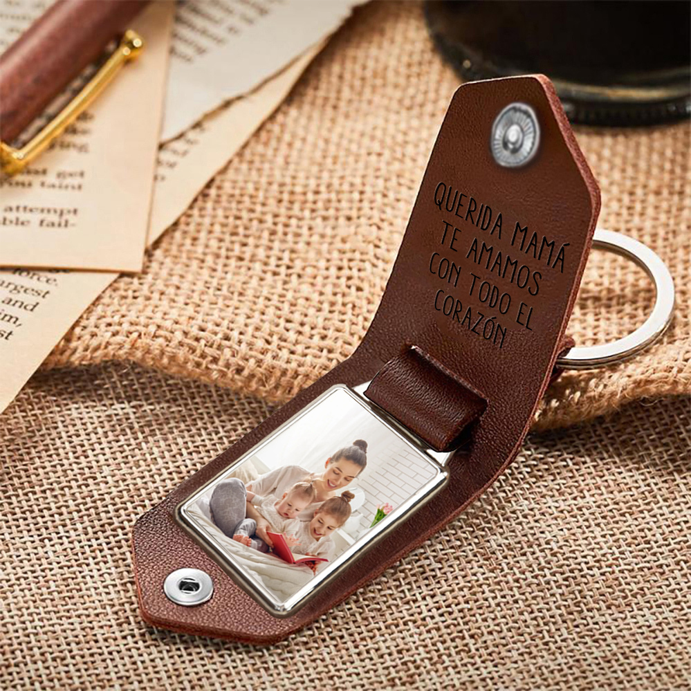 A mi mamá - Llavero 1-5 nombres y 1 foto personalizados de cuero mano y manitos-Jessemade ES