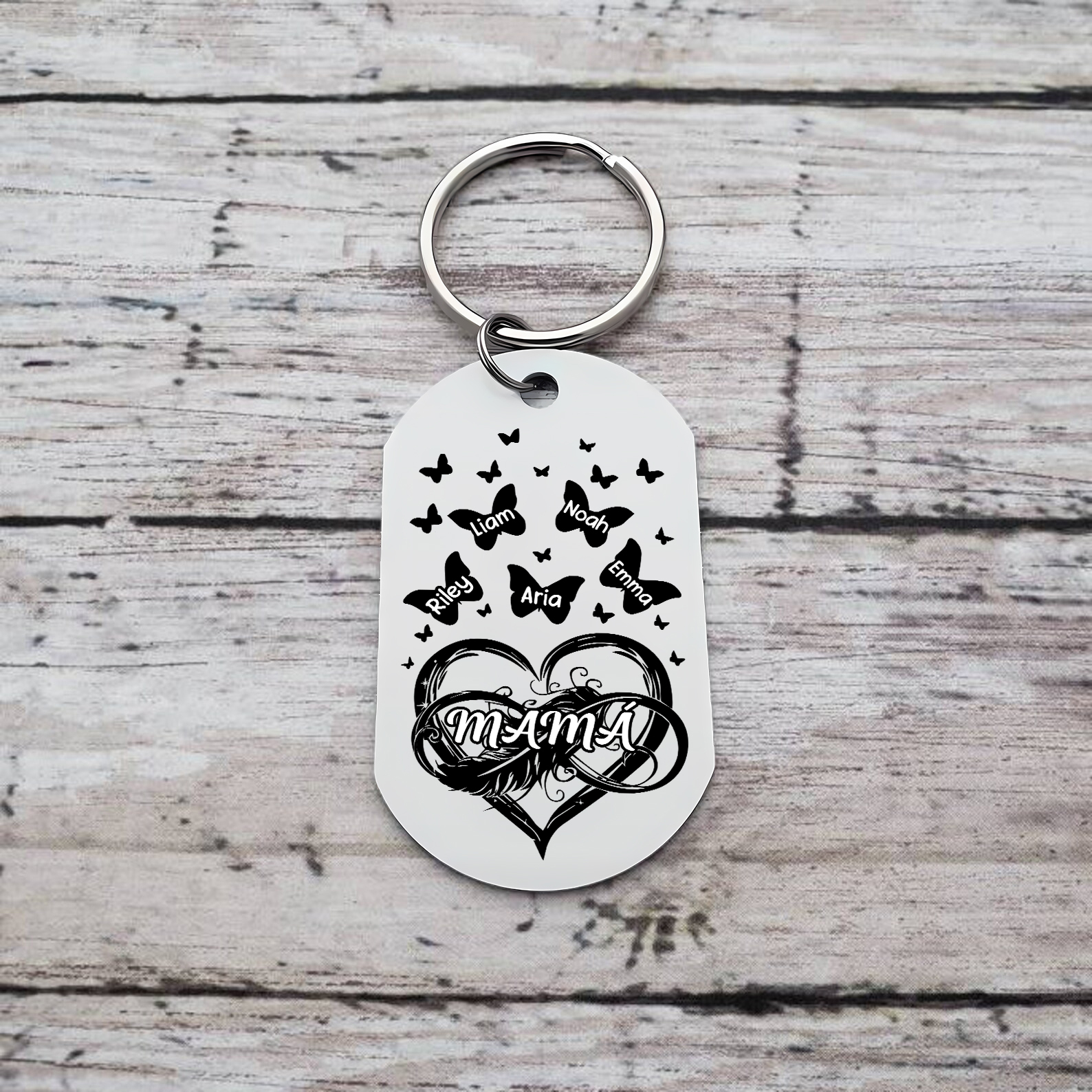 A mi mamá-Llavero 2-6 Nombres Personalizados CORAZÓN Y MARIPOSAS-Jessemade ES