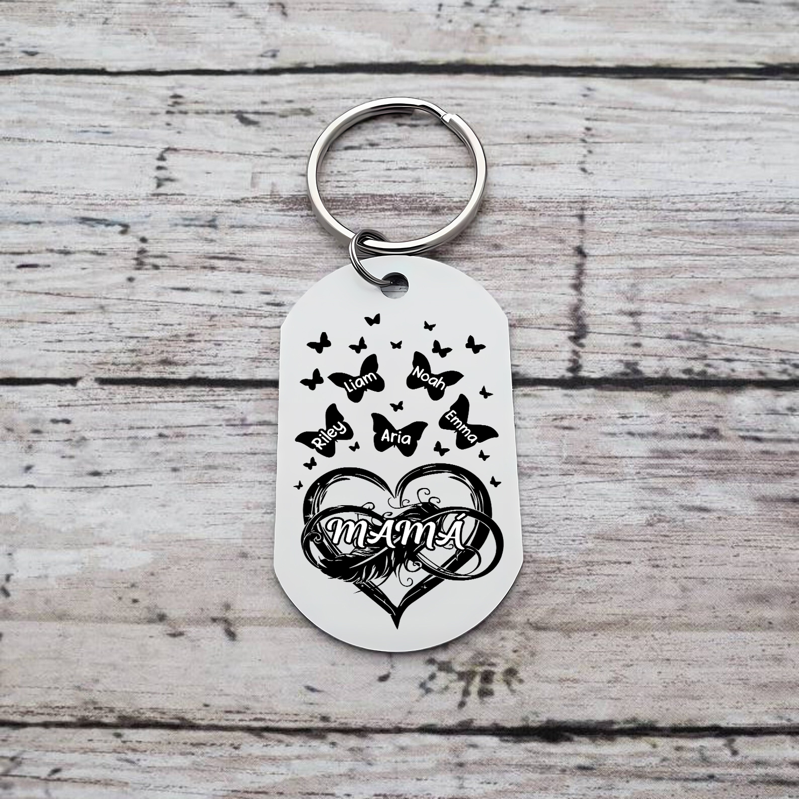 A mi mamá-Llavero 2-6 Nombres Personalizados CORAZÓN Y MARIPOSAS-Jessemade ES