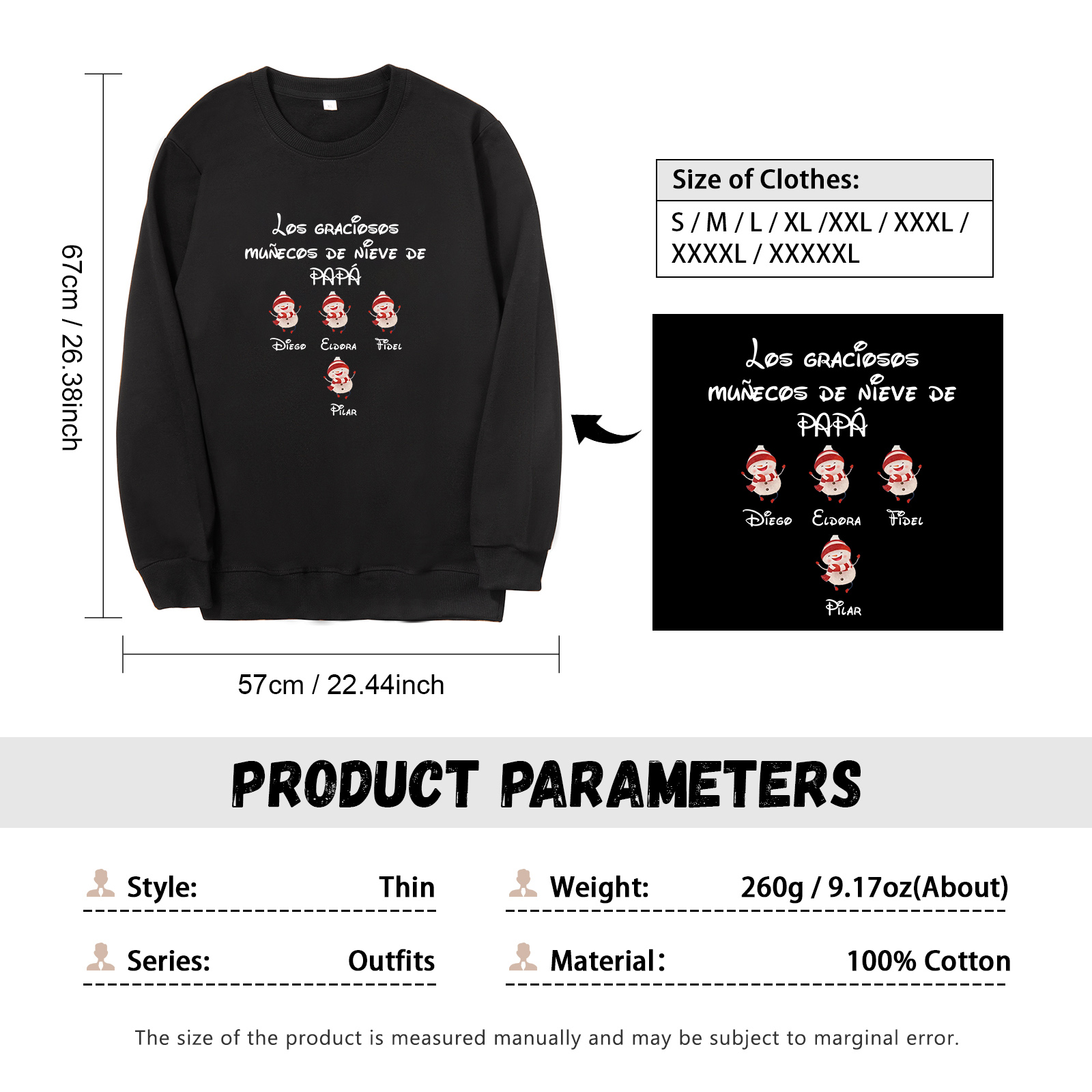 Familia-Sudadera "Muñecos de nieve" 5 nombres personalizados-Jessemade ES