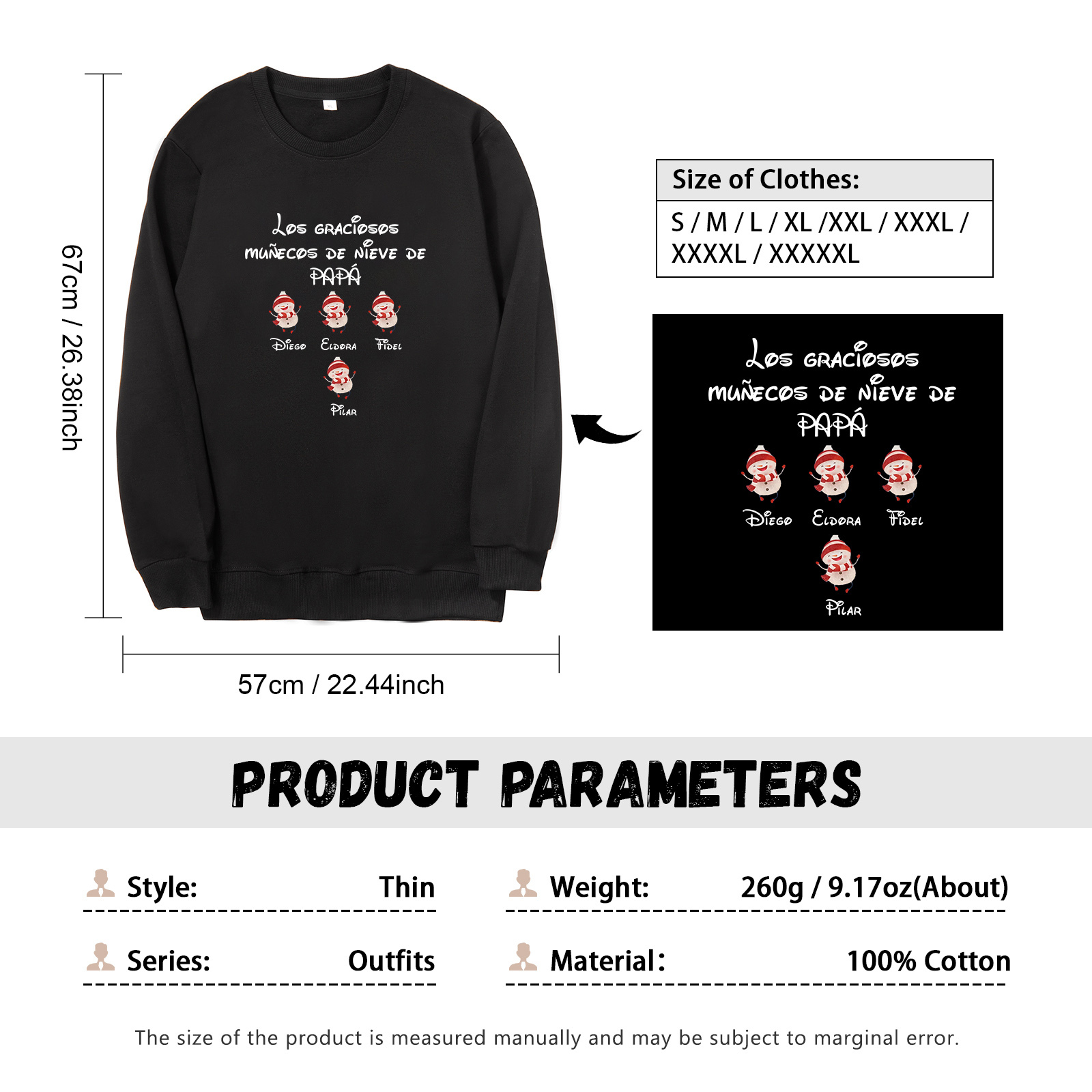 Familia-Sudadera "Muñecos de nieve" 5 nombres personalizados-Jessemade ES