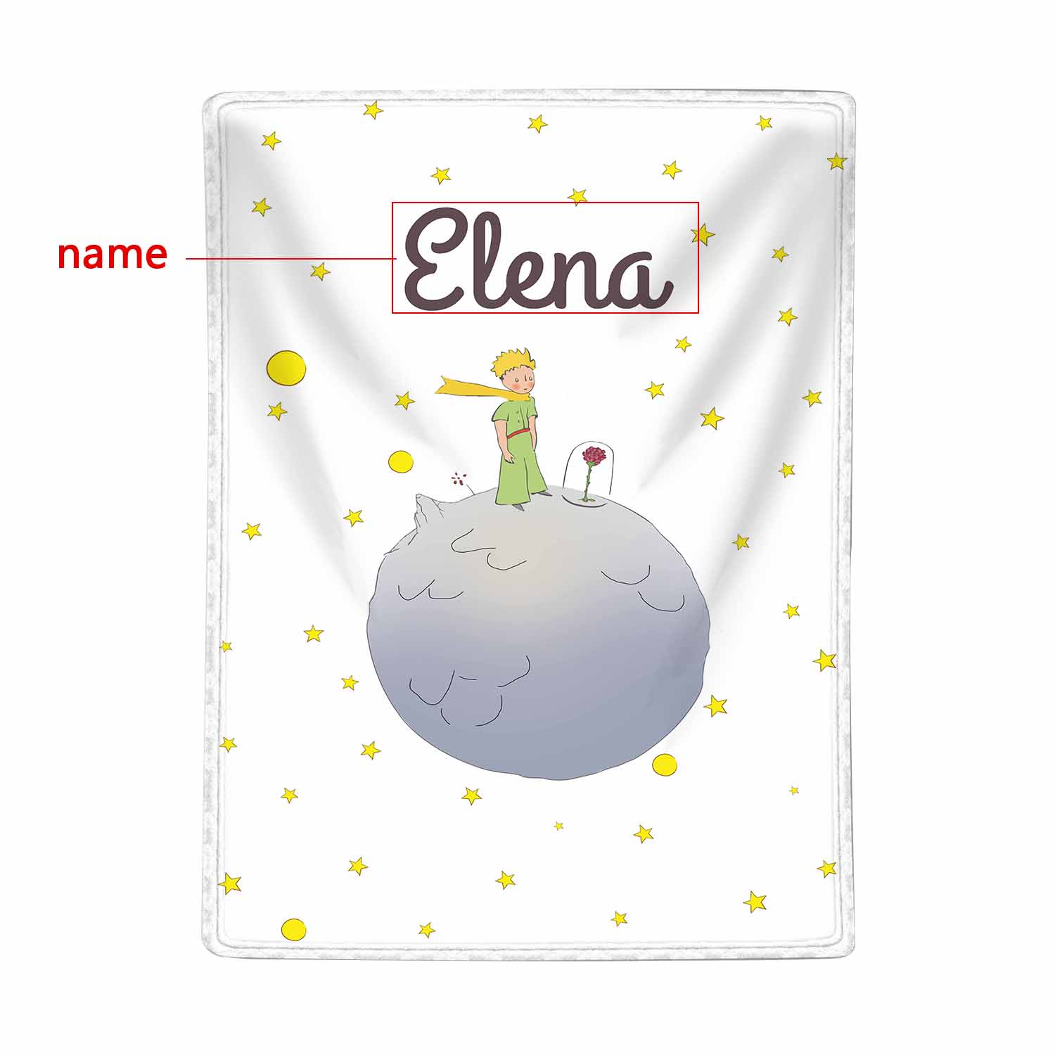 Manta de buen calidad con Príncipe y su rosa y personalizada con 1 nombre-Jessemade ES