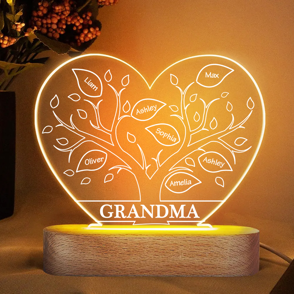 A mi mamá/abuela-Lámpara Personalizada con 2-8 Nombres y Texto "árbol de la vida" 3D Ilusión Luz de Noche-Jessemade ES