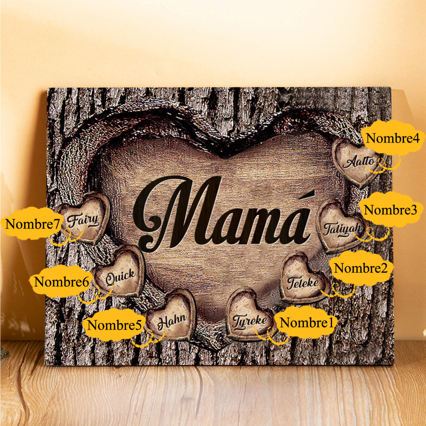 A mi mamá-Lámina marco de madera para mamá personalizado con 7 nombres-Jessemade ES