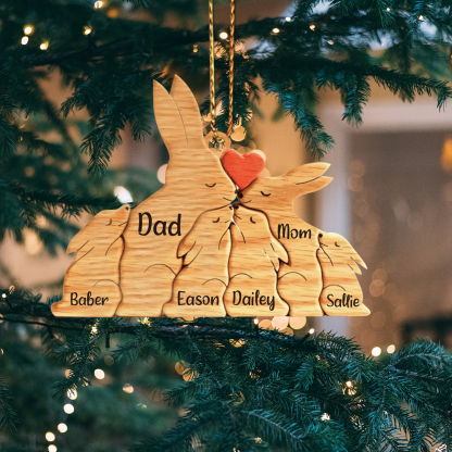 Navidad-Ornamento muñecos navideño de madera familia de conejos 6 nombres personalizados adorno del árbol-Jessemade ES