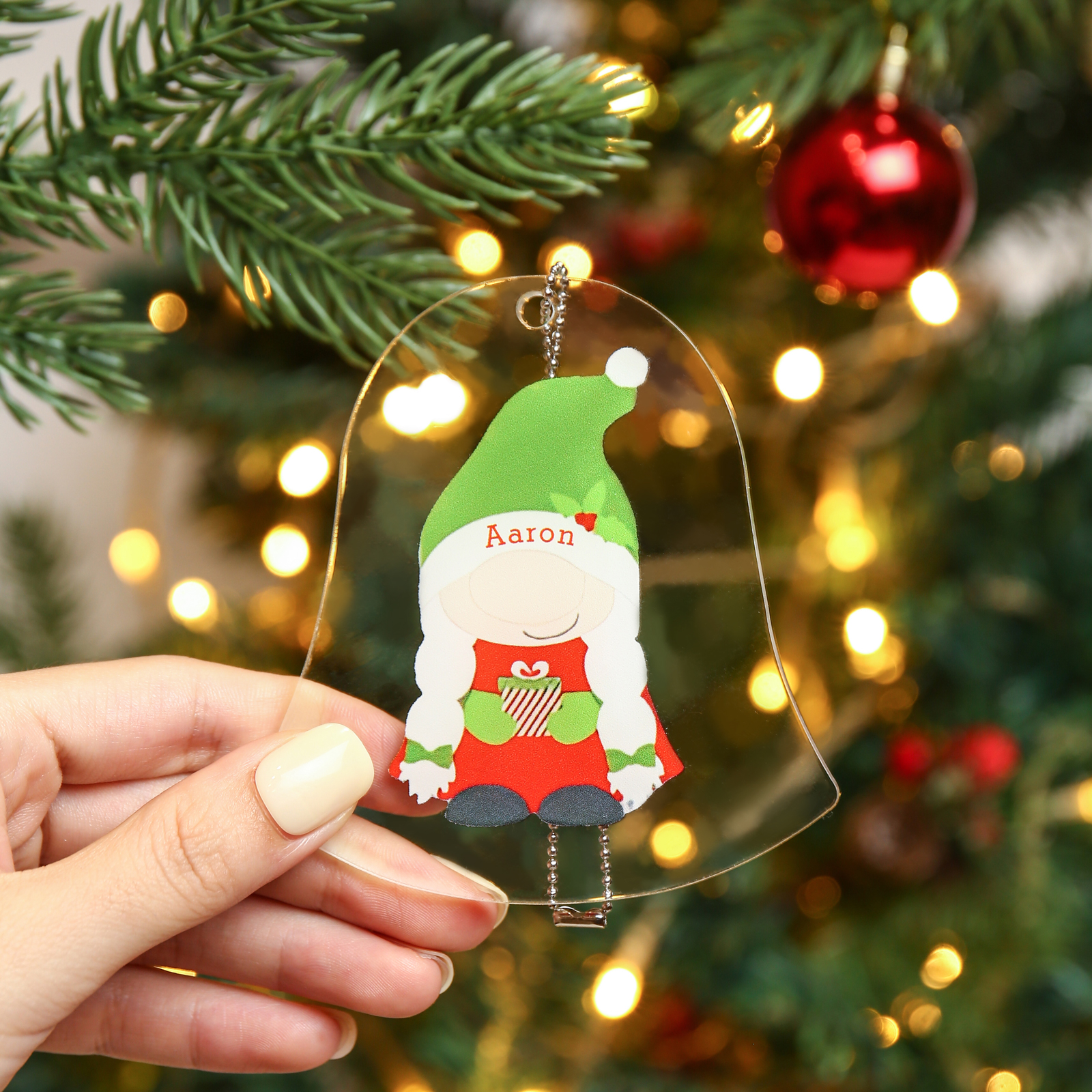 Navidad-Ornamento navideño de acrílico genios en forma de campanilla con 1 nombre personalizado