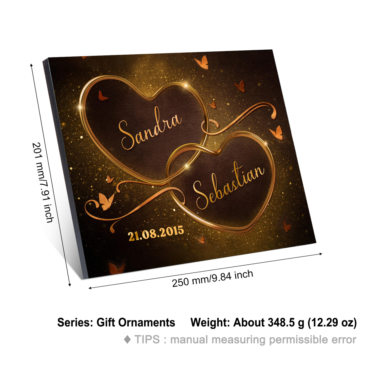 Lámina "corazones conectados" marco de madera para pareja 2 nombres personalizados con fecha-Jessemade ES