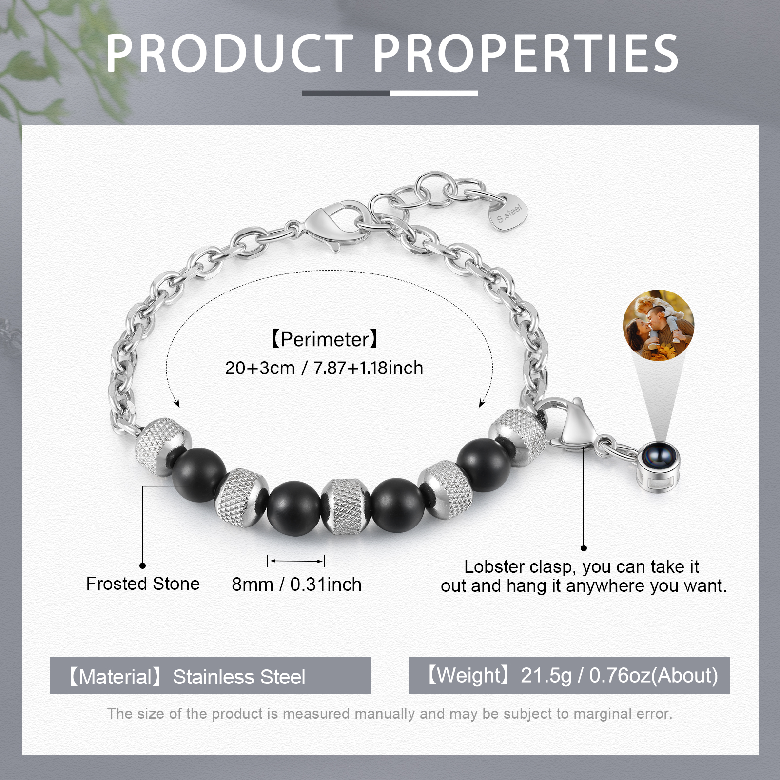 Pulsera de piedras con colgante de proyección de foto en color -Jessemade ES