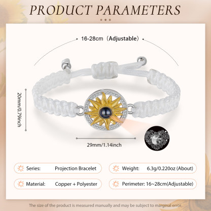 Pulsera con proyección de foto con dije de girasol cuerda blanca-Jessemade ES