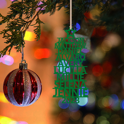 Navidad-Ornamento navideño de madera árbol de nombres con 9 nombres y año personalizados