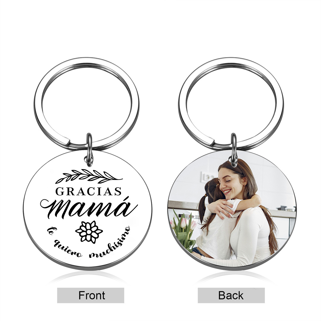 A mi mamá - Llavero de placa redonda "gracias mamá" con 1 foto personalizada-Jessemade ES